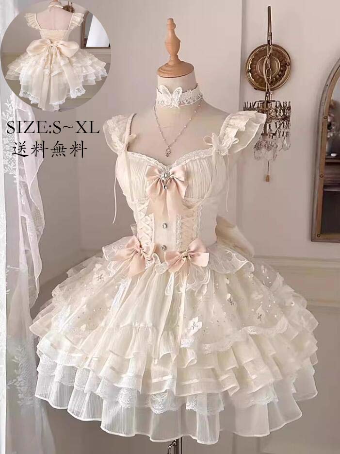 コスプレ 切り替え風 ロリータ風 花嫁洋服 送料無料 ワンピース コスチューム 衣装 Lolita ウエディングドレス 日系女子中高生 演出服 レディース 可愛い イベント衣装 ワンピ 学園祭 文化祭 日常 写真撮影 舞台 仮装 変装 学院風 ステージ 衣装 普段着 後ろリボン S M L XL