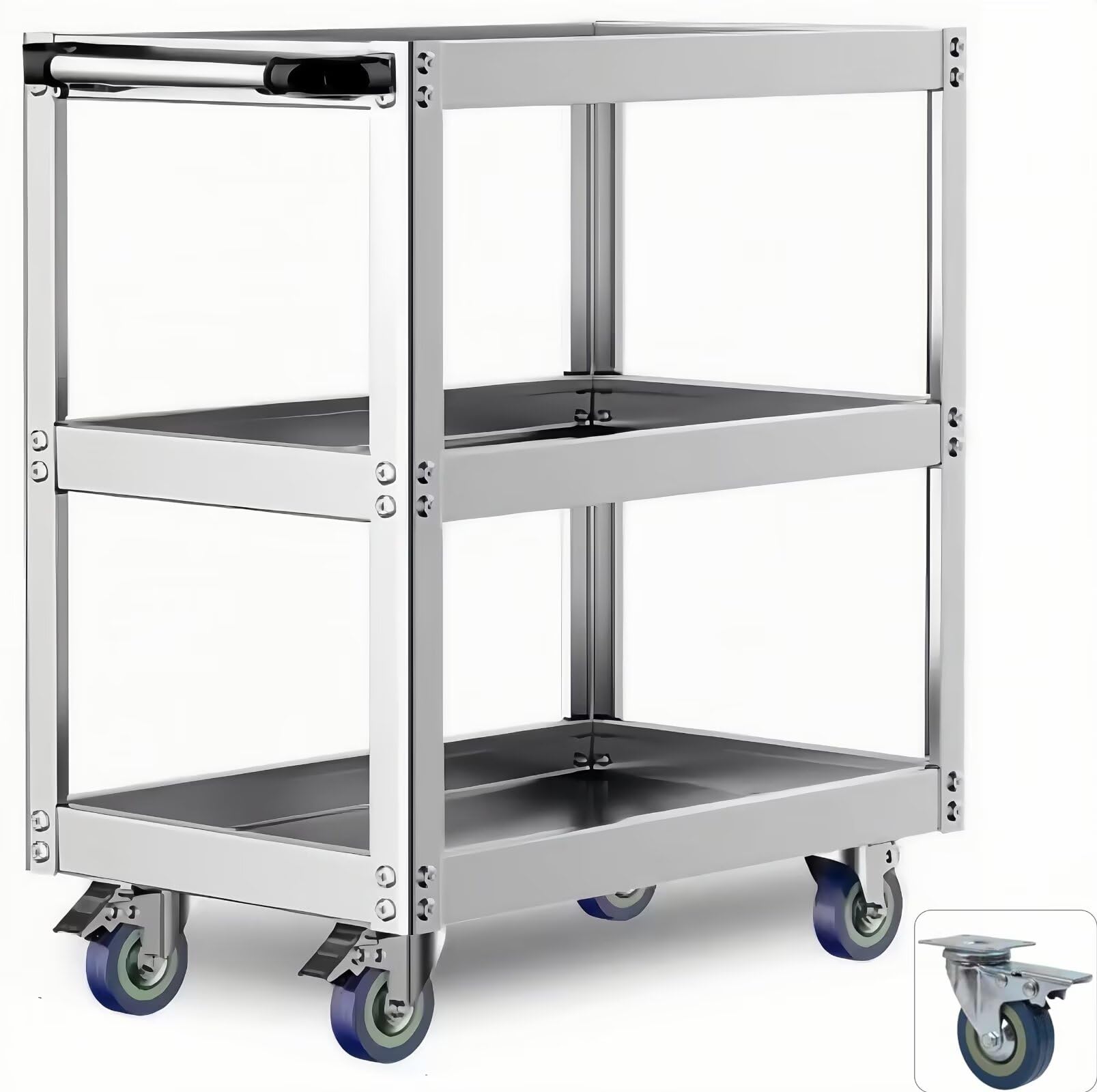 TUIYIDUO ステンレス鋼製物の具手押し車 物の具手押し車 3段【耐荷重200kg】物の具手押し車 確保用手押し車 キャスター付き添い人 DIY 物の具手押し車 3in打ち切り車輪 納める 持ちはこび 奥ふかさ 進め方 練習曲室 車宿り バス発着場