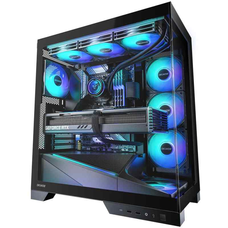 Okinos Aqua 9 ARGB ATX相応うピラー受け答えパソコン容れもの 黒いこと パソコン・周辺機器-その他