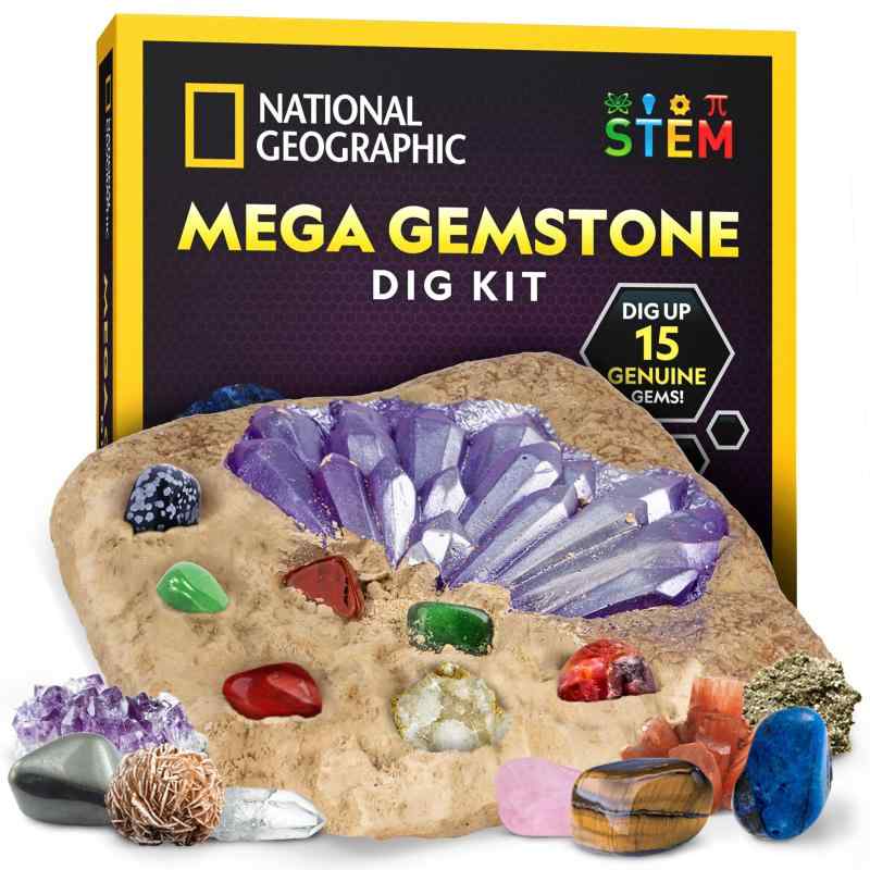 ナショナルジオグラフィック Mega Gemstone 発掘キット ? 15個の本物の宝石と水晶を発掘するサイエンスキット 子供用科学キット 宝石発掘キット 女の子と男の子へのプレゼントに 採掘キット