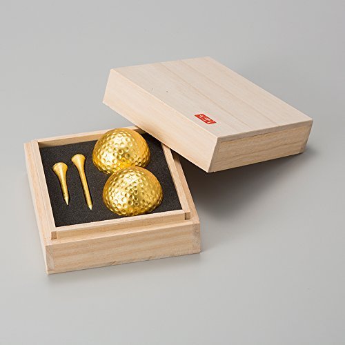 ゴルフボール ティーセット 桐箱入り 金箔 金沢箔 2個入 ギフト プレゼント 景品 お土産|ゆうゆうマーケット