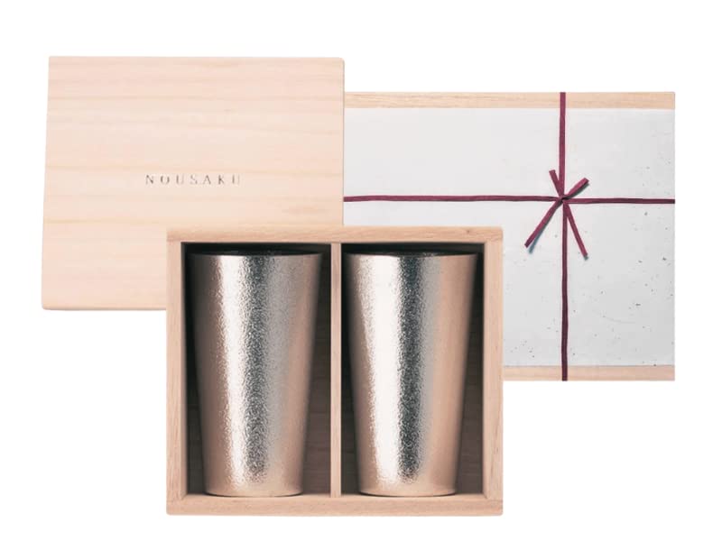 ビアカップ 2ヶセット 桐箱入 和紙ラッピング済み 錫 言い慣わし芸術品