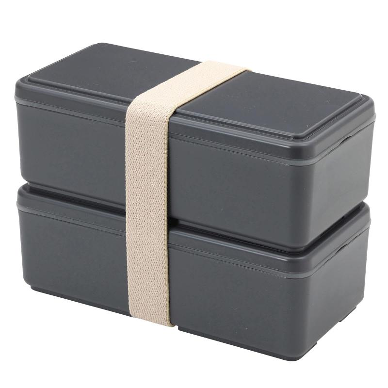 GEL-COOL ジェルクール square 保冷剤一体型 四角 ランチボックス W お弁当箱 2段 17.8×8.7×12cm 1000ml 仕切り付き 弁当箱 女性 子供 ラバーバンド付 レンジ対応 & 食洗機対応(蓋を除く本体、仕切