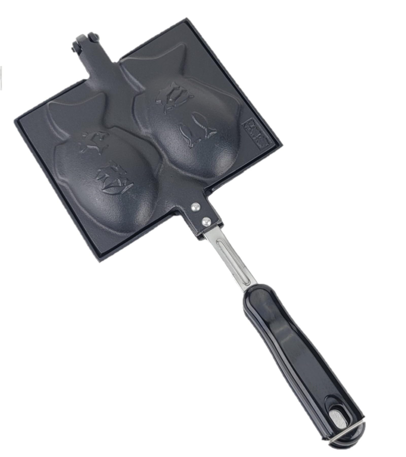 たいやき器 直火用 鋳鉄 37×16.5×4珊 内寸12×6.5珊 黒焼付工業 脂 ステンレス鋼 柄 日本産