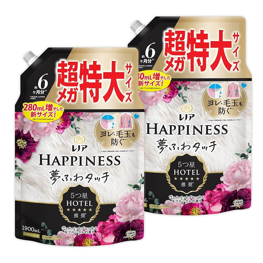 レノア Lenor 【まとめ買い】[大容量] ハピネス 夢ふわタッチ 柔軟剤 ヴェルベットブロッサム&フローラル 詰め替え 1,900mL×2袋