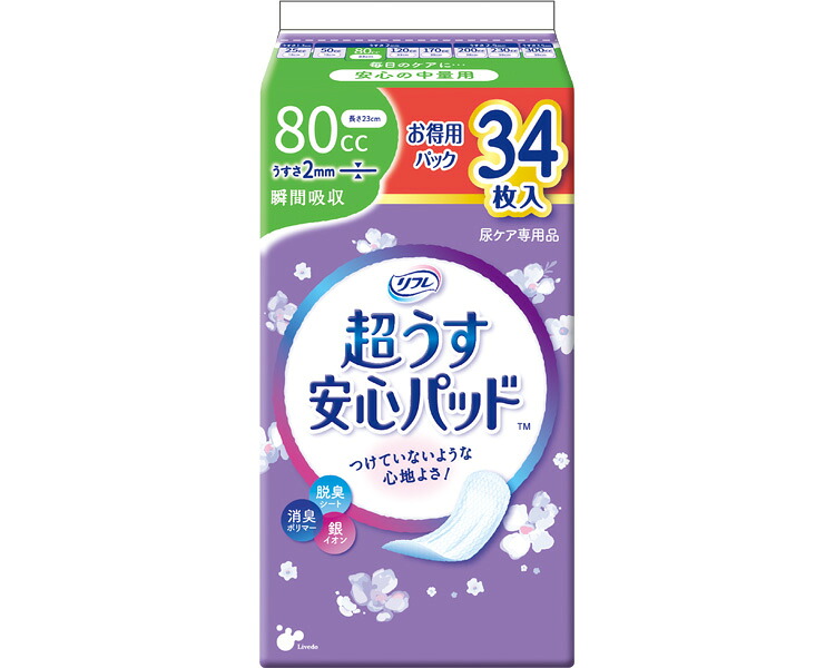 リフレ　超うす安心パッド　お得用パック　80cc ケース単位 18袋セット １袋34枚入り 17959→18410 リブドゥコーポレーション 19,008円