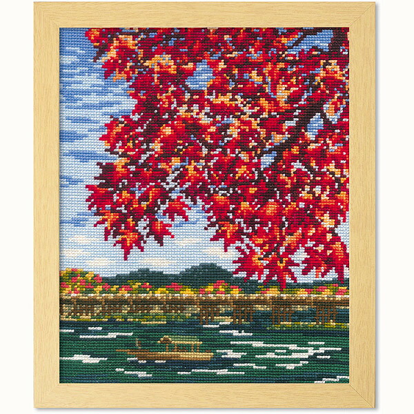 刺しゅうキット 『クロスステッチ刺繍キット 日本の名所 紅葉の嵐山 7388』 Olympus オリムパス