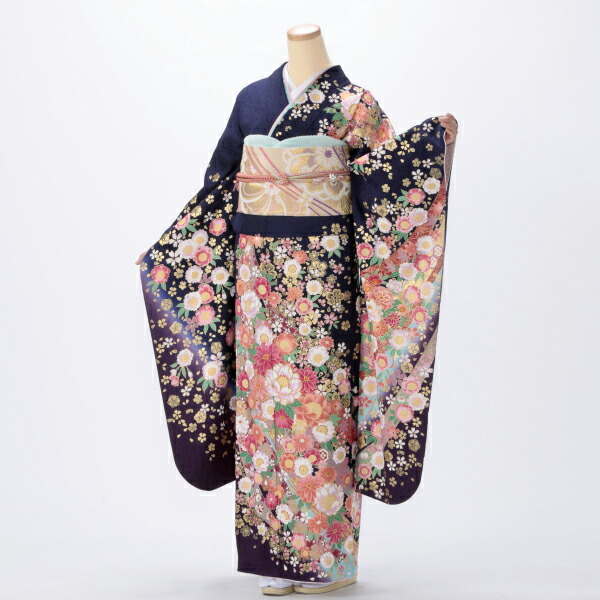 正規通販 振袖 フルセット Mサイズ 白 グレー系 花柄 状態:S 良品 成人 