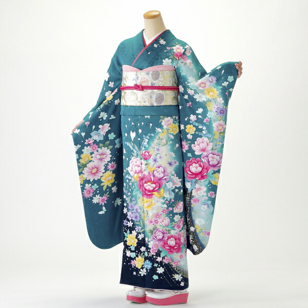 爆買い価格 プロの選んだフルコーディネートの振袖を安心の高品質と豊富な品揃えで レンタル 2月 11月 振袖フルセットグリーン系花柄