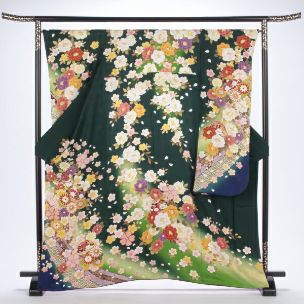 【レンタル】【2月〜11月】振袖フルセットMサイズグリーン系花柄状態:A良品成人式結婚式卒業式結納リユースレンタル着物96689