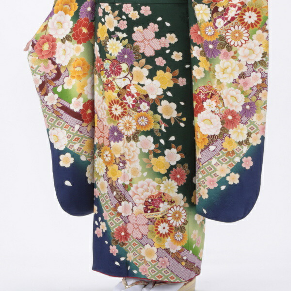 【レンタル】【2月〜11月】振袖フルセットMサイズグリーン系花柄状態:A良品成人式結婚式卒業式結納リユースレンタル着物96689