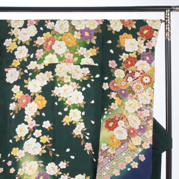 【レンタル】【2月〜11月】振袖フルセットMサイズグリーン系花柄状態:A良品成人式結婚式卒業式結納リユースレンタル着物96689
