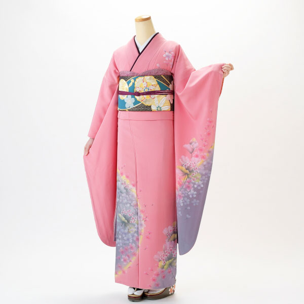 振袖 フルセット Lサイズ 花柄 ピンク・オレンジ系 成人式 リユース 状態:A 販売 良品 結婚式 卒業式 振袖セット 46999