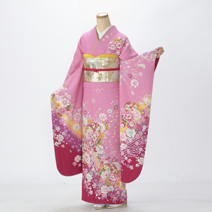 【レンタル】【成人式】振袖 フルセット Mサイズ 花柄 ピンク・オレンジ系 結婚式 卒業式 結納 レンタル着物 46507 26,650円