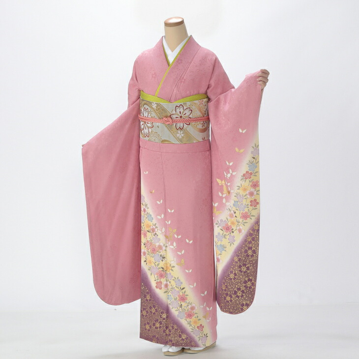 【レンタル】【成人式期間外】振袖 フルセット Lサイズ 花柄 ピンク・オレンジ系 状態:A 成人式 結婚式 卒業式 結納 リユース レンタル着物 (5泊6日：1月21日 - 12月19日) 46030｜京都きもの友禅オンラインストア