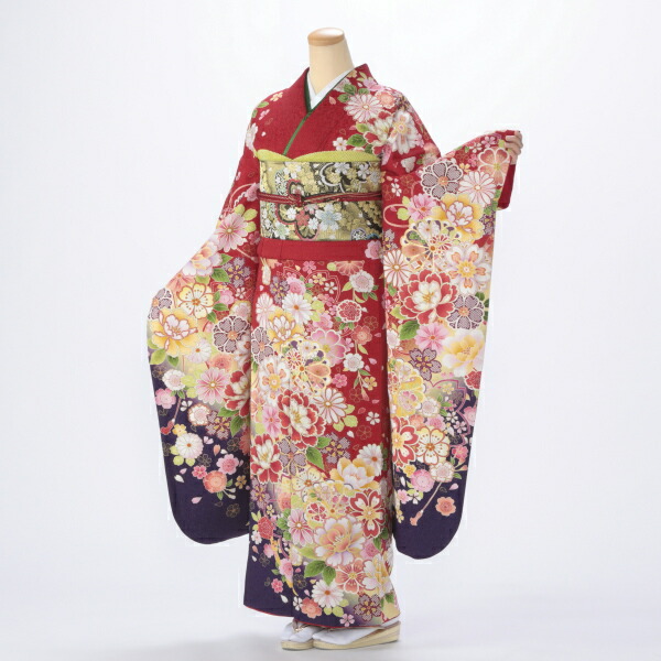 中古】【購入品】振袖 フルセット Mサイズ 花柄 成人式 着物