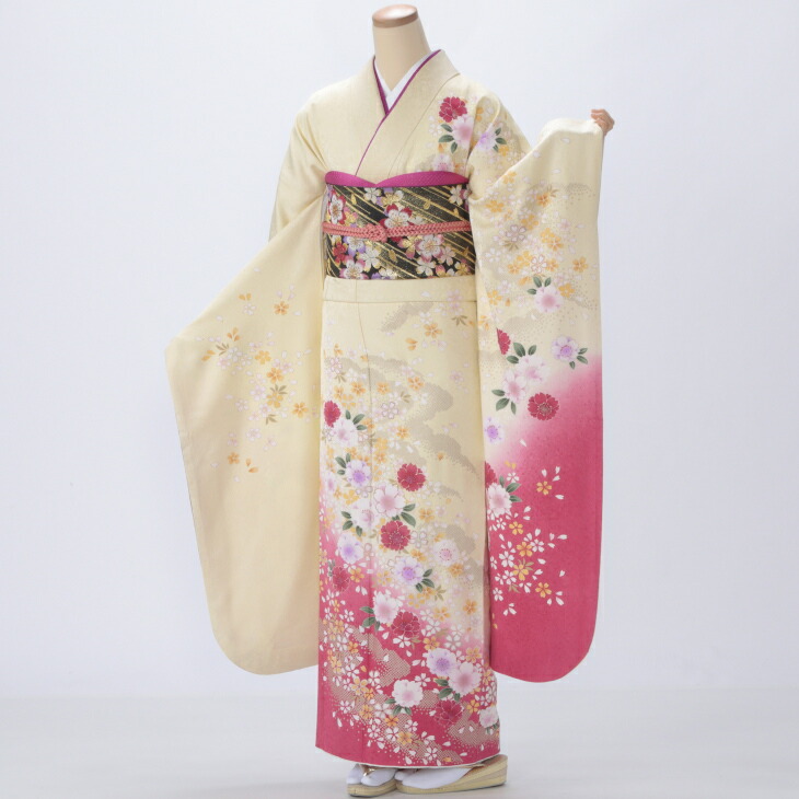 【レンタル】【成人式】振袖 フルセット Lサイズ 花柄 からし・黄系 振袖フルセット 結婚式 卒業式 結納 レンタル着物 36455