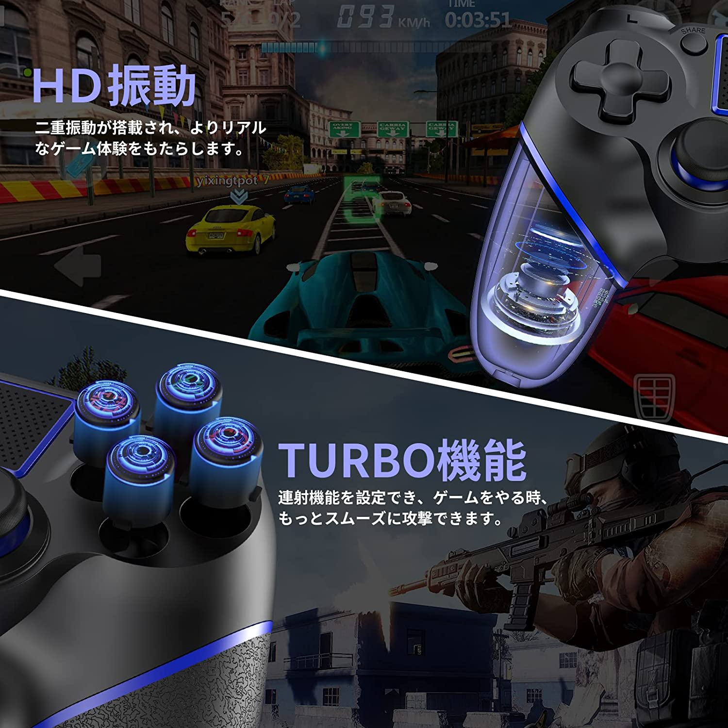 市場 Ps4 コントローラー 無線 Bluetooth接続 振動機能 遅延なし ワイヤレス ゲームパット搭載 Fpsフリーク ジャイロセンサー 10時間連続使用