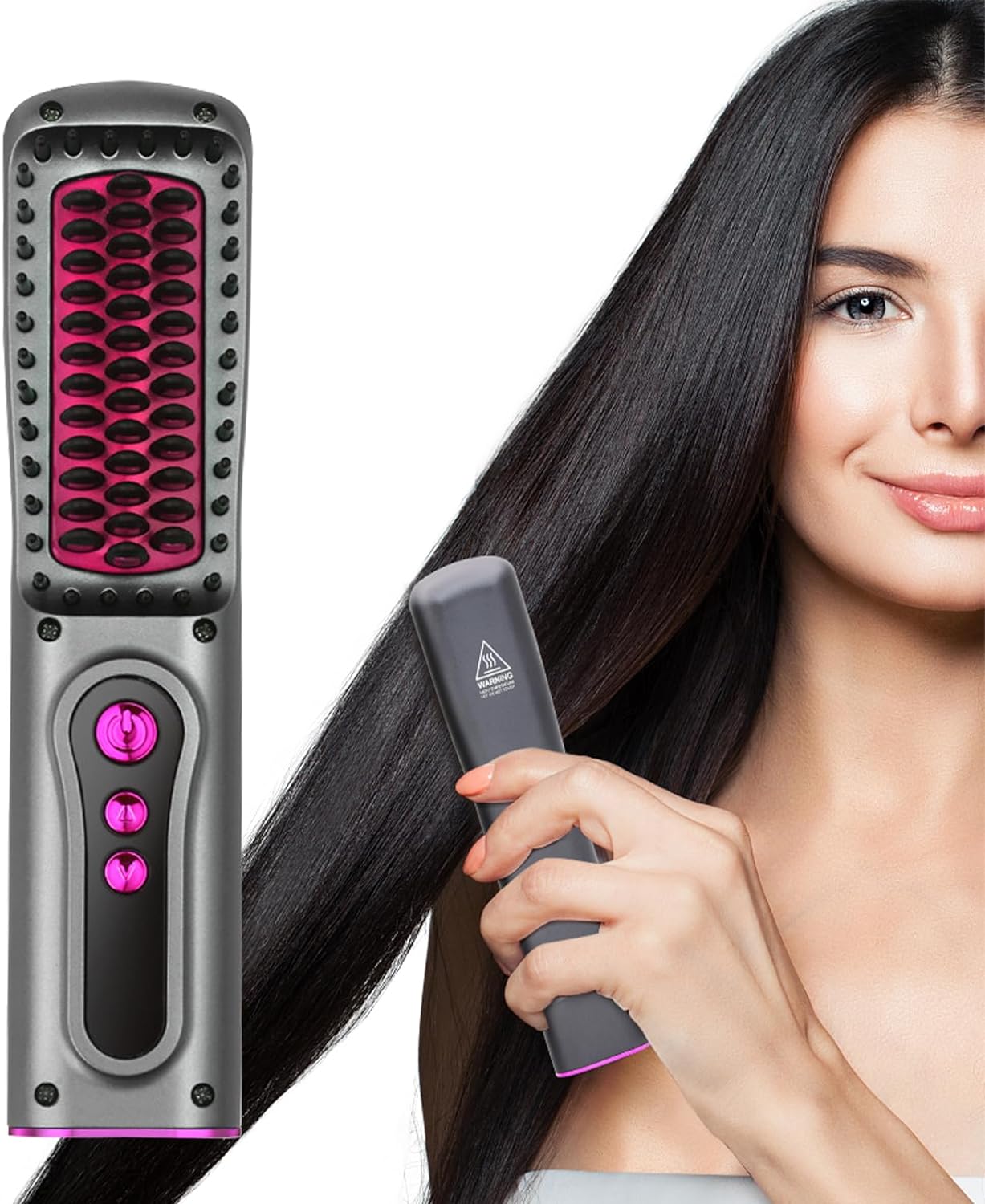 「着後レビューで特典」 ヒートブラシ ブラシアイロン ヘアアイロンブラシ ブラシ付き ヘアアイロン ヘアアイロン【USB充電式】 静電気防止 持ち運び 大容量 2way カール MAX200℃ 前髪用 男女通用 家庭/旅行/出張/通勤用
