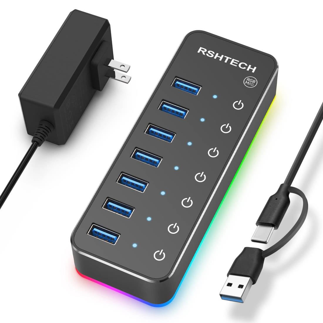 RSHTECH USB ハブ 3.2 Gen2 10Gbps 7ポート 2 in 1 ケーブル 付き