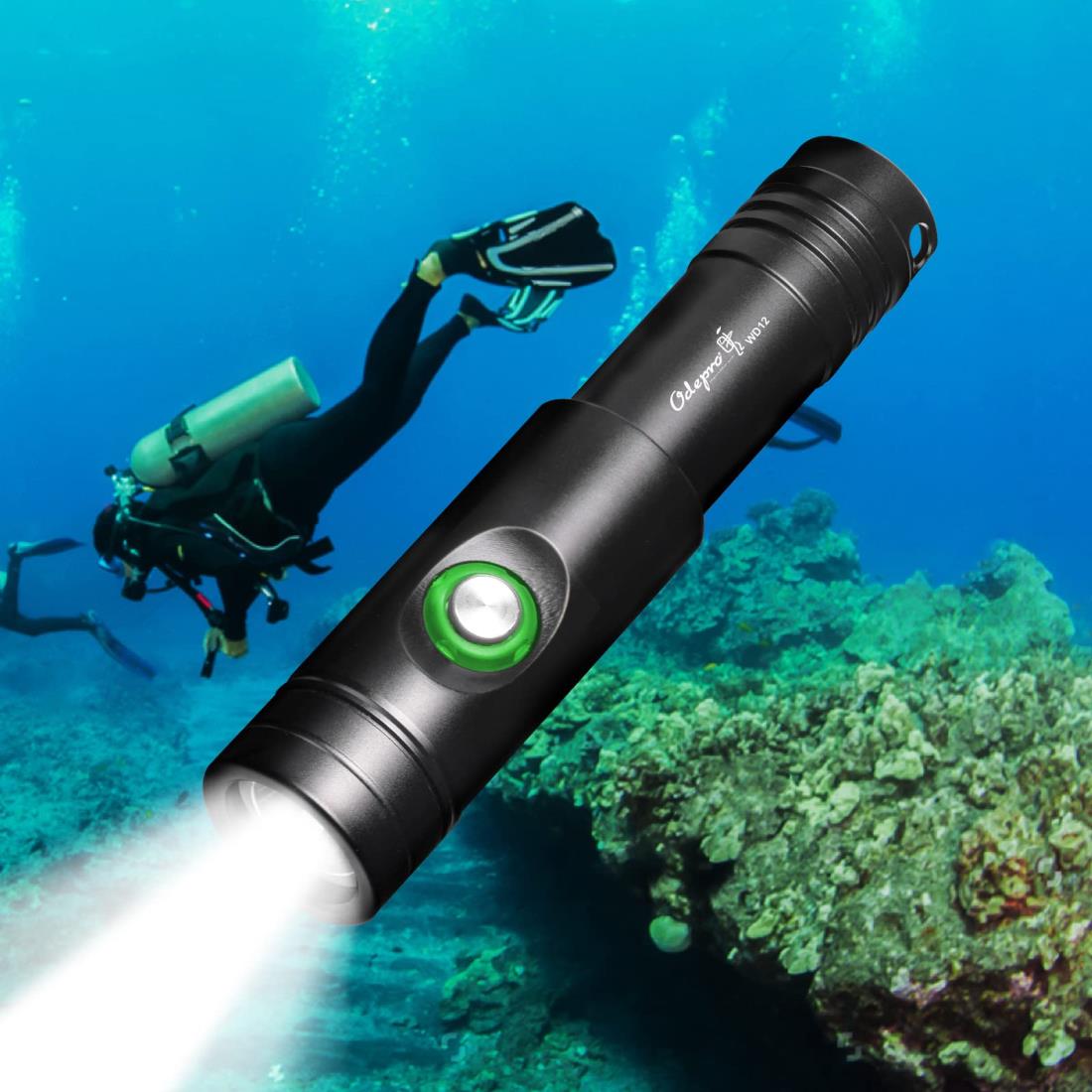Odepro WD12 IPX8 Max 1050lm 飛び込み競技ともし火 水中ともし火 労働者階級仕様模様超高明快さ 水中懐中照明ランプ IP68雨合羽 水中100米突当て嵌める能力のある スポーツ・アウトドア-マリンスポーツ