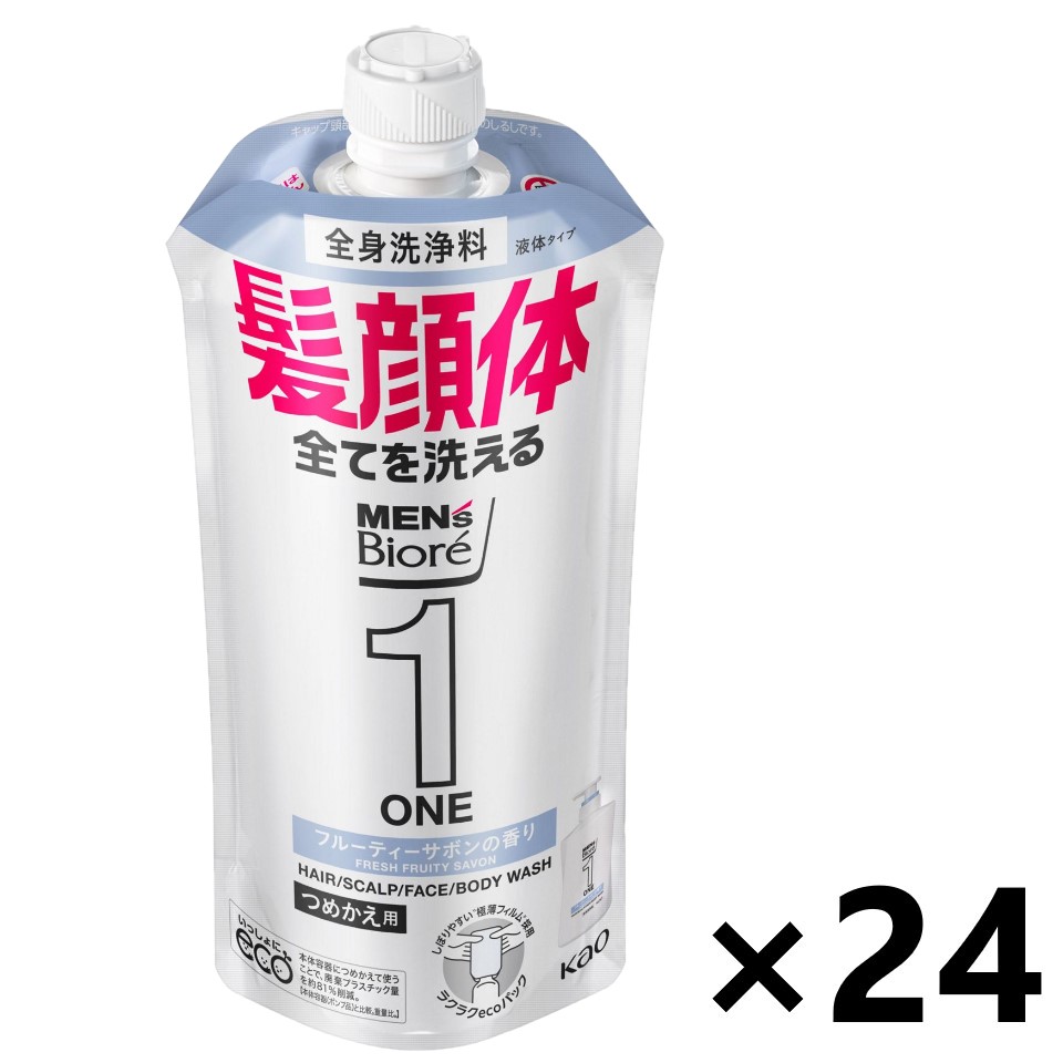 【貨物輸送無料】メンズビオレ ONE オールインワン体制洗いもの料 小ぎれい感のあるフルーティーサボンの芳ばしさ つめかえ用 340mlx24本 名取り草