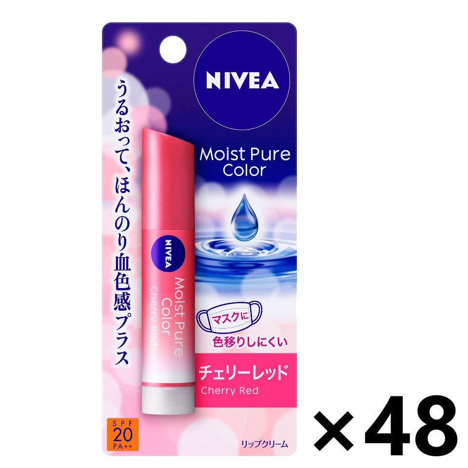 【貨物輸送無料】ニベア モイストピュアカラーリップ 桜んぼう赤いこと 3.5gx48本名取り草