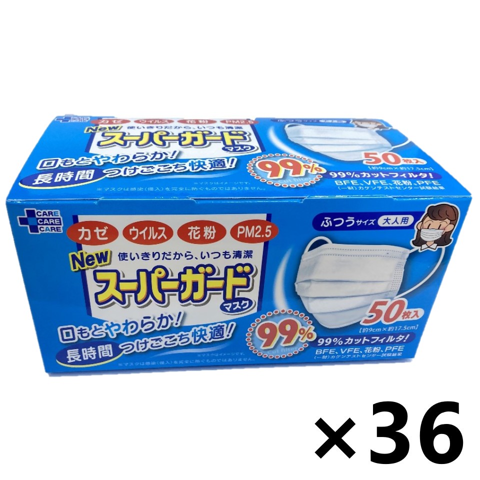 【貨物輸送無料】New スーパーガードマスク ふつう大きさ(成年者用) 99％撥ねのける水漉し! 50枚入x36箱 株式会社T・H・T ティー・エイチ・ティー