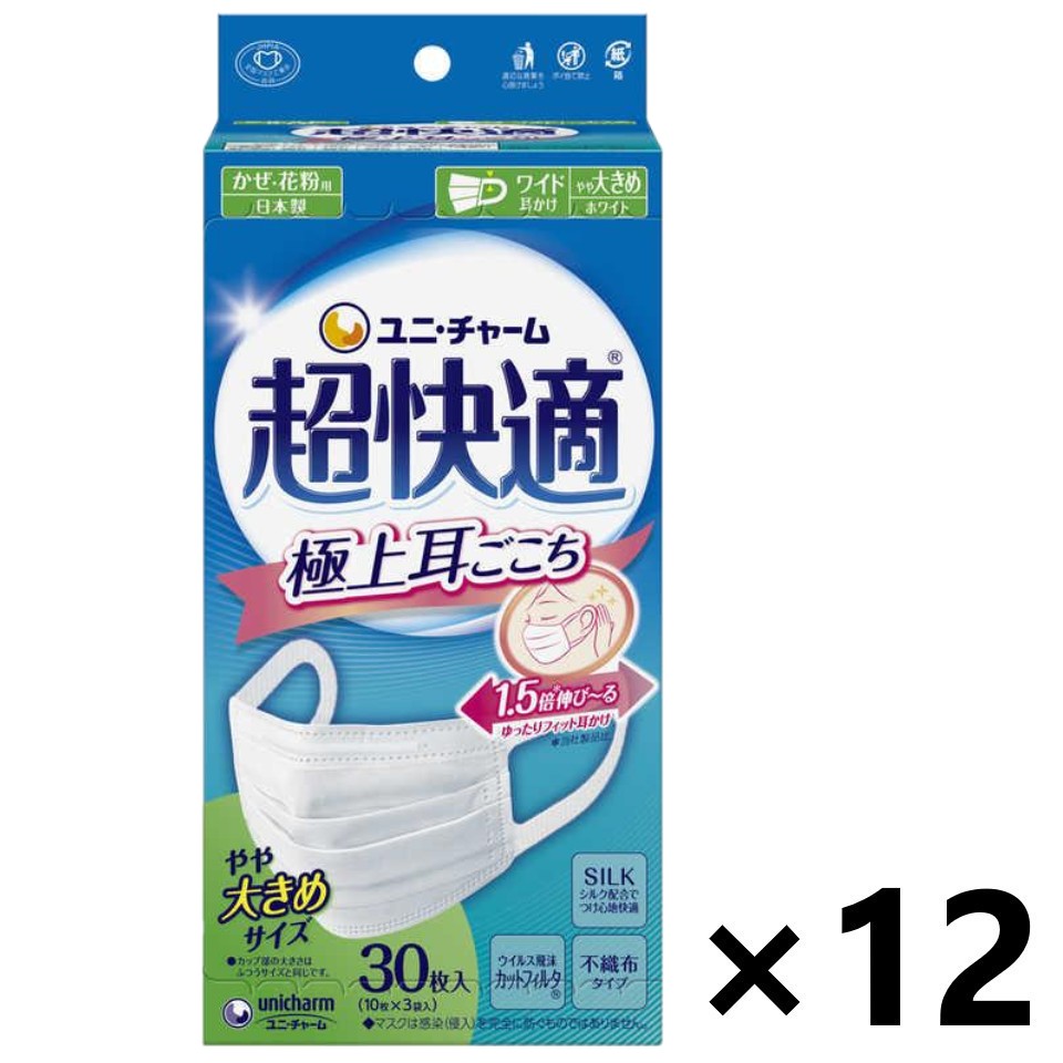 【貨物輸送無料】超好いたらしい恍ける より良い耳ごこち やや大きめ大いさ 30枚入x12箱 ユニ・チャーム