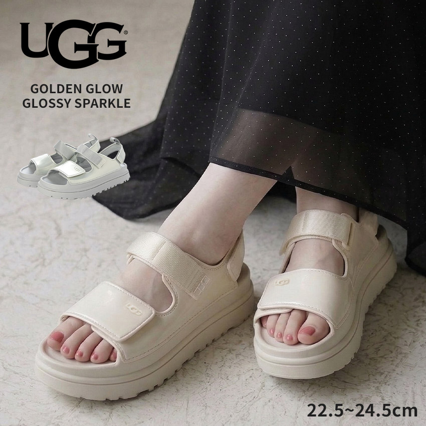UGG サンダル レディース 厚底 アグ ゴールデングロウ グロッシースパークルサンダル ツヤ ベージュ シルバー 銀 1178750K 靴 シューズ ストラップ プラットフォーム きれいめ 上品 ブランド 無地 カジュアル シンプル 春 夏 歩きやすい|slz||Z-CRAFT