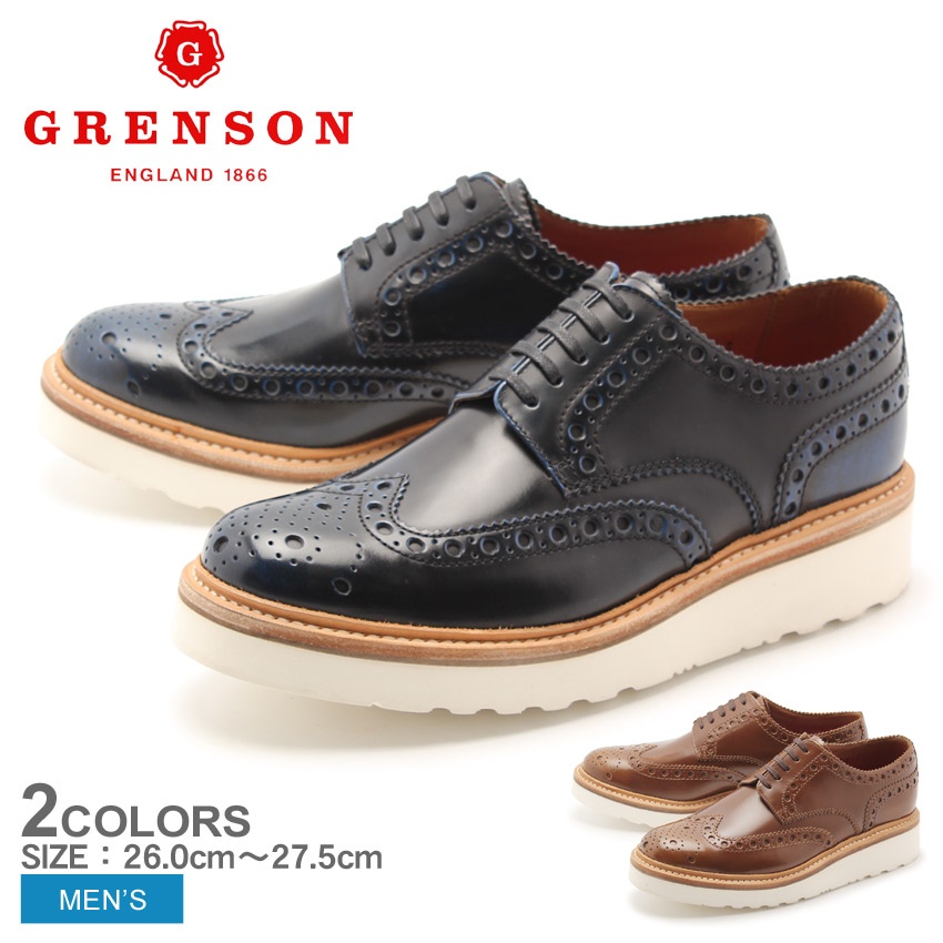 送料無料 グレンソン シューズ グレンソン アーチー メンズ靴 ネイビー Grenson シューズ おしゃれ靴 メンズ ネイビー 紺 ブラウン 茶 Archie V 5067 1v 5067 284v カジュアルシューズ 本革 レザー 短靴 ウイングチップ レザーシューズ 厚底 おしゃれ Z Craft