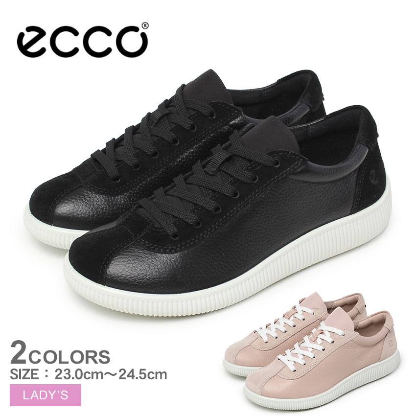 エコー SOFT ZERO ECCO スニーカー レディース ブラック 黒 ピンク 220253 靴 シューズ レザースニーカー 通勤 通学 ローカット おしゃれ ブランド ウォーキング 履きやすい 紐靴 レースアップ レザー 本革 コンフォート シンプル|slz||Z-CRAFT