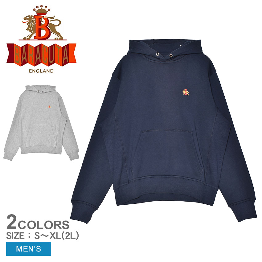 バラクータ パーカー BARACUTA LOGO HOODIE FLEECE メンズ グレー ネイビー 紺 BRFEL0046 ウェア トップス プルオーバーパーカー スウェット フーディー フーディ 長袖 ロングスリーブ フード カンガルーポケット カジュアル スポーティ|slz|｜Z-CRAFT