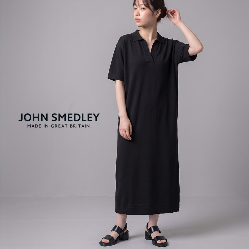 【SALE★max18％オフ！】ジョンスメドレー ワンピース JOHN SMEDLEY TAYA レディース ブラック 黒 ウェア ワンピ ニットワンピース ニットワンピ 半袖 ブランド 無地 カジュアル シンプル スキッパー サイドスリット 人気 定番 おしゃれ ギフト プレゼント|slz|