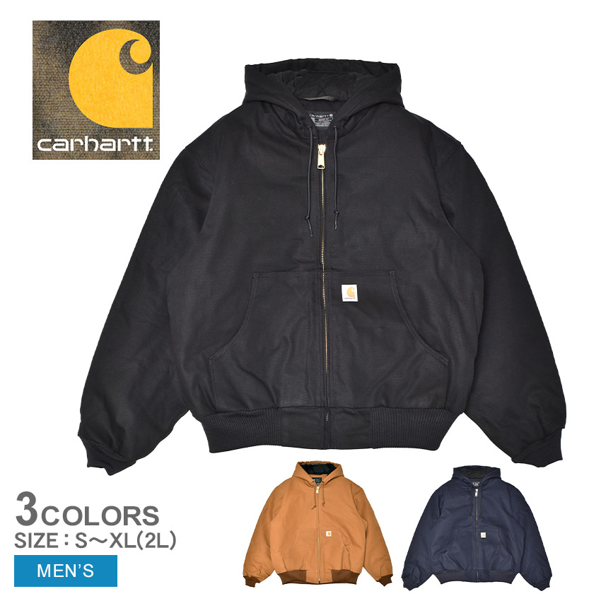 カーハート ジャケット CARHARTT アクティブジャケット メンズ ブラック 黒 ブラウン 茶 ネイビー 紺 106673 ダックジャケット ワークウェア フランネル裏地 防寒 耐久性 コットンダック ルーズフィット リブ袖 フード付き ワークスタイル|slz|