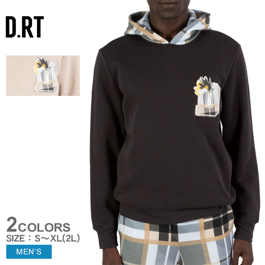 ディー.アールティー パーカー D.RT UNIVERSITY SWEATSHIRT メンズ ブラック 黒 ベージュ USE0338 ウエア トップス スエット フード チェック タータン シンプル カジュアル 長袖 おしゃれ タウンユース ロゴ 通学