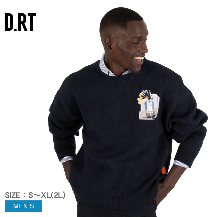 ディー.アールティー ニットセーター D.RT VARSITY SWEATER メンズ ネイビー 紺 VSN0340 トップス 長袖 ウェア セーター カジュアル シンプル ワンポイント ブランド カレッジ風 厚手