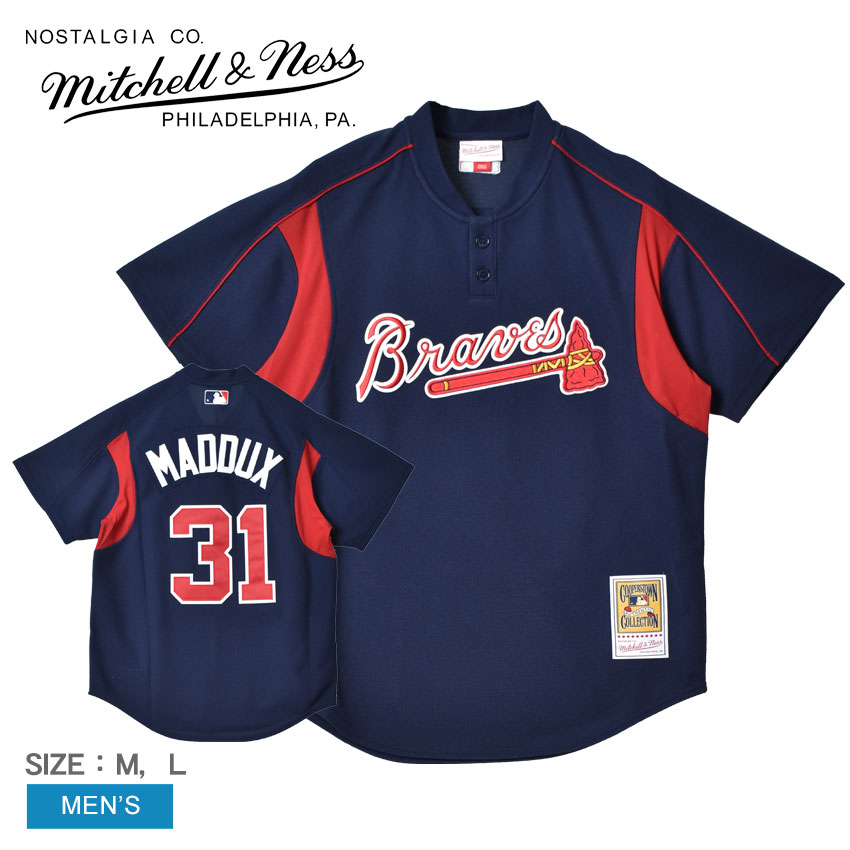 ミッチェルアンドネス ユニフォーム MITCHELL ＆ NESS メンズ ネイビー 紺 レッド 赤 MLB ATLANTA BRAVES GREG MADDUX 2003 BP JERSEY ABPJ3335-ABR03GMANAVY ウエア トップス ベースボールジャージ ストリート オーセンティック ブランド ZSPO