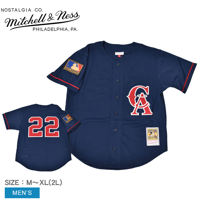 ミッチェルアンドネス ゲームシャツ MITCHELL ＆ NESS オーセンティック ボー・ジャクソン カリフォルニア・エンゼルス 1994 ボタン フロント メンズ ネイビー 紺 レッド 赤 Authentic Bo Jackson California Angels 1994 Button Front ZSPO|slz|｜Z-CRAFT