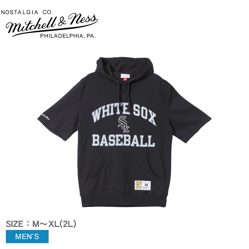 ミッチェルアンドネス ショートスリーブ プルオーバーパーカー MITCHELL & NESS シカゴ・ホワイトソックス ショートスリーブ プルオーバーフーディ メンズ ブラック 黒 ホワイト 白 Chicago White Sox Short Sleeve Pullover Hoodie ZSPO|slz||Z-CRAFT