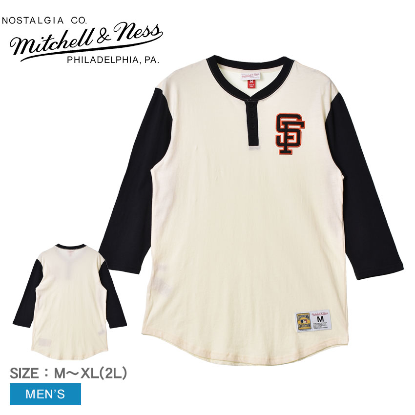 ミッチェルアンドネス トップス MITCHELL ＆ NESS MLB サンフランシスコ・ジャイアンツ アイコン ヘンリー メンズ ホワイト 白 ブラック 黒 MLB SAN FRANCISCO GIANTS Icon Henley THNL3210-SFGYYPPP ウエア カットソー ロンT 七分 ZSPO