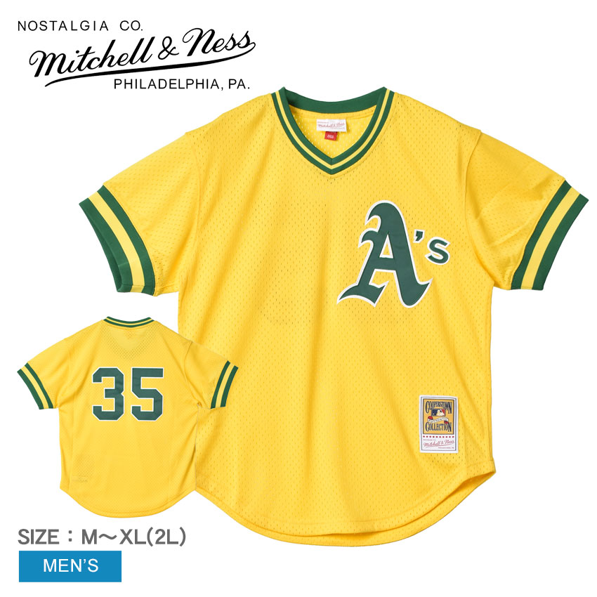 ミッチェルアンドネス ユニフォーム MITCHELL ＆ NESS メンズ グリーン イエロー MLB AUTHENTIC RICKEY HENDERSON OAKLAND ATHLETICS 1984 JERSEY ABPJ3008-OAT84RHEYELL ウエア トップス ベースボールジャージ ストリート ZSPO