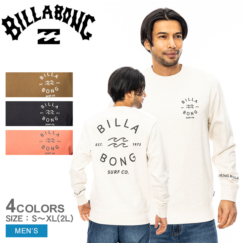 ビラボン スウェット メンズ プルオーバー トレーナー BILLABONG ONE TIME ホワイト 白 ブラック 黒 BE012001 ウエア スエット 長袖 トップス クルーネック バックプリント ゆったり サーフ 国内正規品