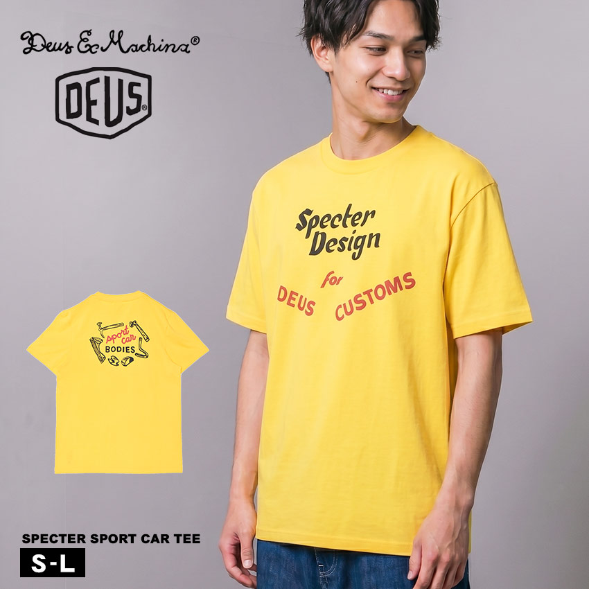【ネコポス配送】 デウス エクス マキナ 半袖Tシャツ DEUS EX MACHINA SPECTER SPORT CAR TEE メンズ イエロー 黄 DMF241540D ウェア トップス 半袖 Tシャツ カジュアル シンプル クルーネック ブランド ロゴ プリント バックプリント