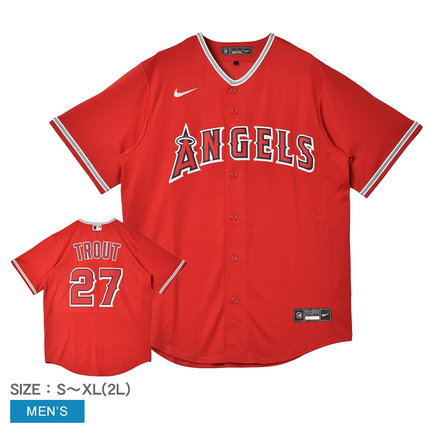ナイキ ユニフォームシャツ NIKE Official Replica Jersey メンズ レッド 赤 T770-ANS3-AN7-T27 マイク・トラウト ロサンゼルス・エンゼルス MLB メジャーリーグ ベースボールシャツ ユニフォーム ウェア 半袖 レプリカ 野球 ZSPO