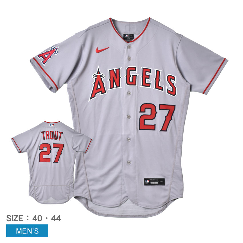 ナイキ ユニフォームシャツ NIKE メンズ グレー レッド 赤 OFFICIAL AUTHENTICJERSEY 8900-AN22-AN9-T27 マイク・トラウト ロサンゼルス・エンゼルス MLB メジャーリーグ 公式アイテム ベースボールシャツ オーセンティック 野球 半袖 ZSPO