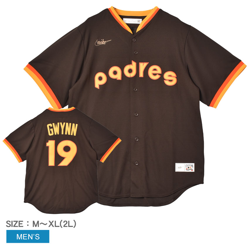 ナイキ ユニフォームシャツ NIKE OFFICIAL COOPERSTOWN NN SHORT SLEEVE JERSEY メンズ ブラウン 茶 C267-SDPD トニー・グウィン サンディエゴ・パドレス MLB メジャーリーグ トップス ベースボールシャツ ユニフォーム ウェア 半袖 ZSPO