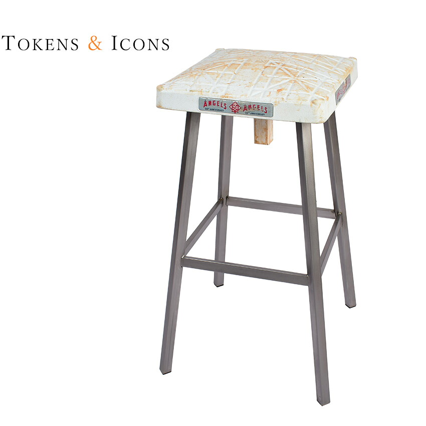 トークン＆アイコン 椅子 Token＆Icons ベースボール ベース スツール - エンゼルス ホワイト 白 シルバー BASEBALL BASE STOOL - ANGELS BAN イス 野球 ベースボール MLB ロサンゼルス・エンゼルス 野球チーム プレゼント 贈り物|slz|