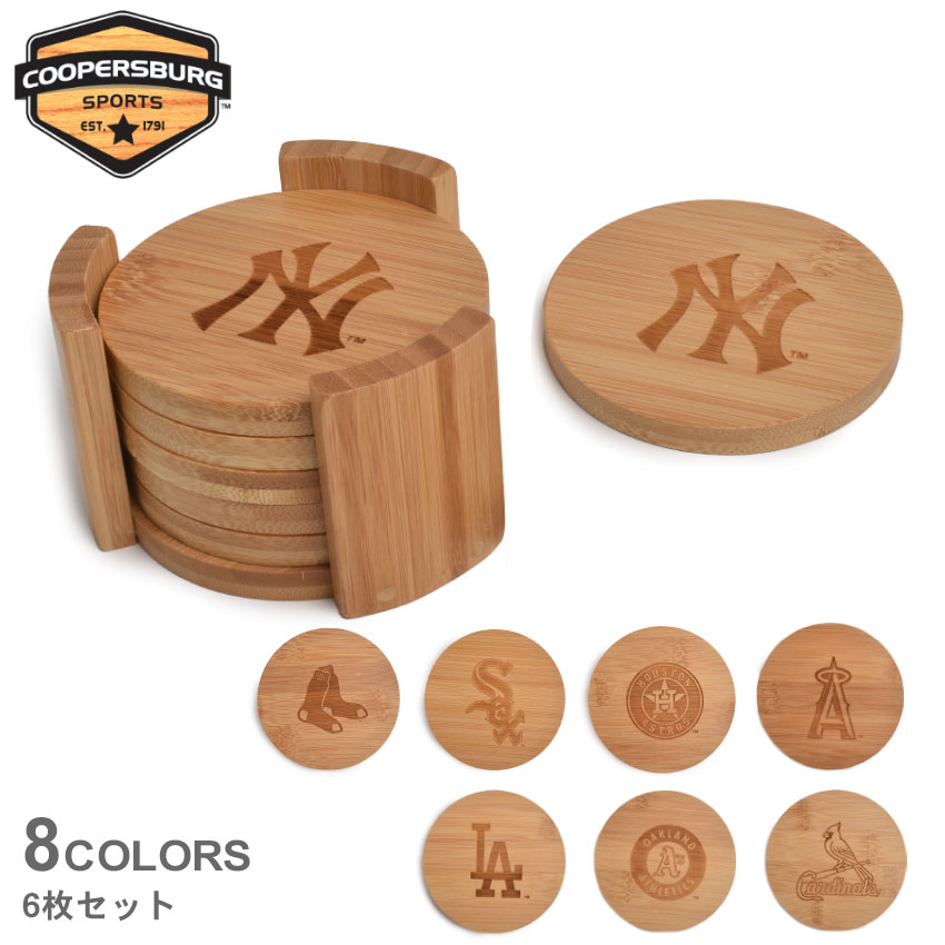 【日本未発売】クーパーズバーグ 雑貨 COOPERSBURG BAMBOO COASTER SET ブラウン 野球 ベースボール 野球チーム ナチュラル シンプル おうちカフェ キッチン雑貨 ソーサー コースター 木製 6枚セット ロゴ プレゼント 贈り物 ZSPO