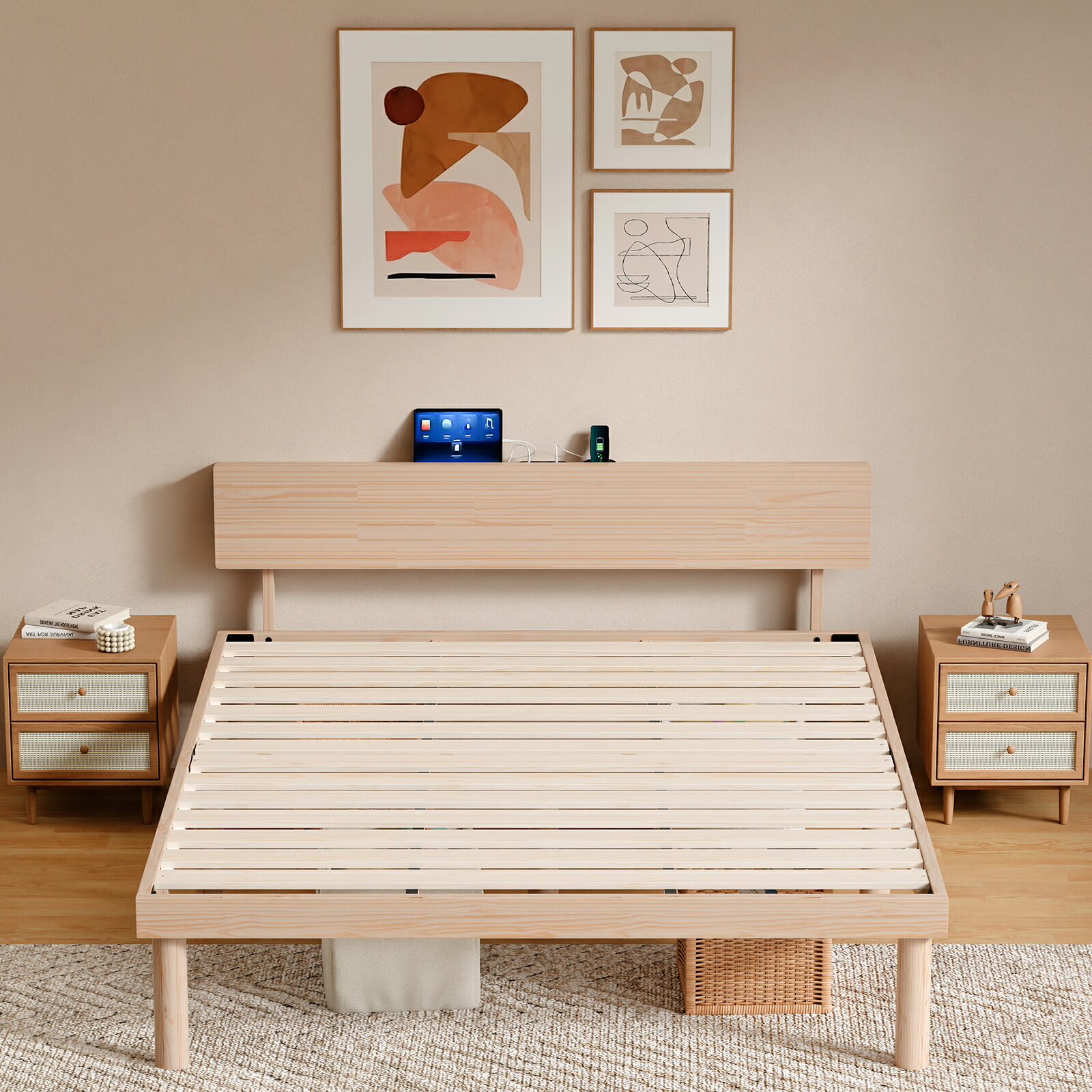 楽天市場】Z-HOM ベッドフレーム シングルベッド 棚付き 天然パイン材